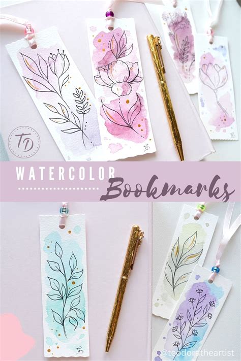 Handmade Watercolor Bookmarks With Botanical Line Art Book Etsy