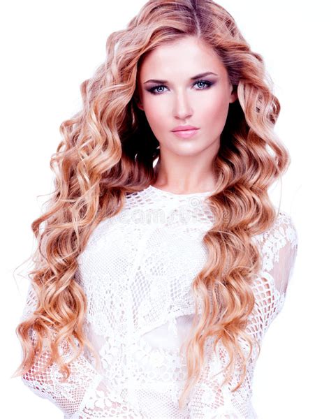 Portrait Of Beautiful Caucasian Woman With Blond Curly Hair Stock Image