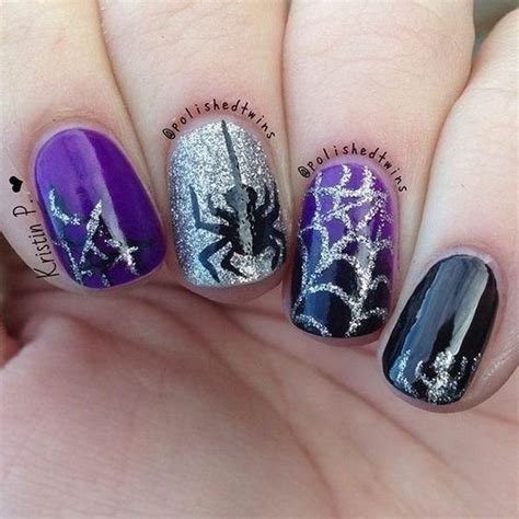Black And Purple Halloween Nail Design Halloween Nails Easy