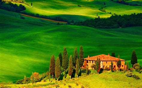 Europe Italys Tuscany Summer Hills Field With House Wallpaper Hd