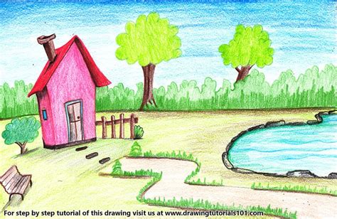 Sportspower bellevue wooden playhouse is the perfect home away from home for your little ones. House with Garden and Pool Scene Colored Pencils - Drawing ...