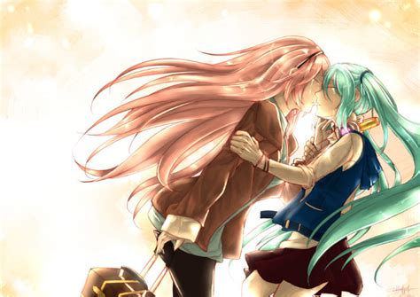 Vocaloid Hatsune Miku Hug Kiss Megurine Luka Vocaloid Yuri