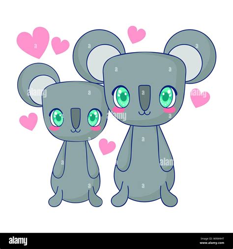 Cute Koalas Couple Characters Vector Illustration Design Stock Vector