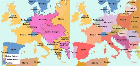 Europe Map Before And After Ww1 Map Vector