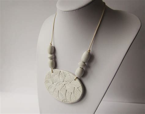 Polymer Clay Jewelry A Pendant Necklace In Natural And White