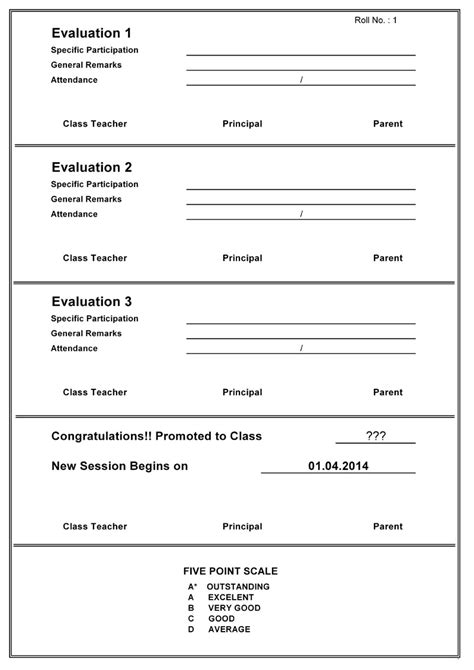 Cbse Report Card Format For Primary Classes I To V