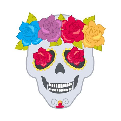 Human Skull And Flower Wreath Isolated Cranium Stock Vector Illustration Of Patch Blossom