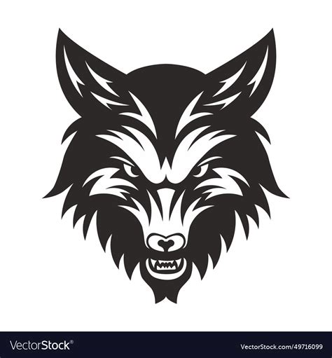 Angry Wolf Head Black Outline Art Royalty Free Vector Image