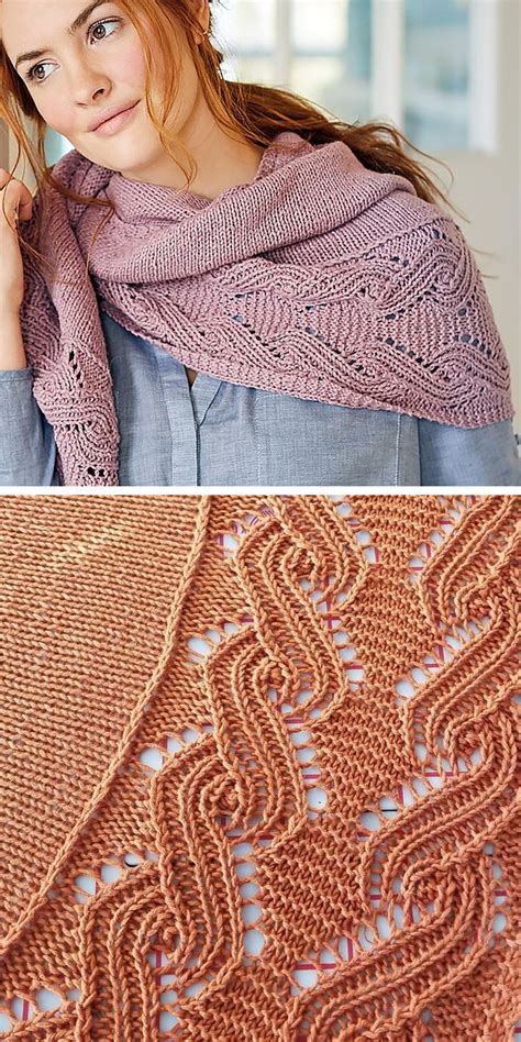 Free Knitting Pattern For Ida Shawl Stockinette Shawl With Wavy Lace