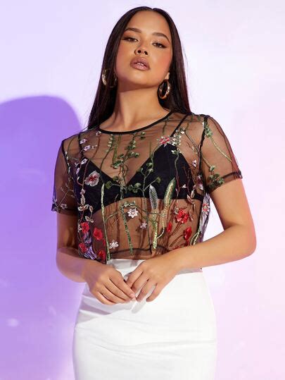 search embroidered floral sheer shein usa