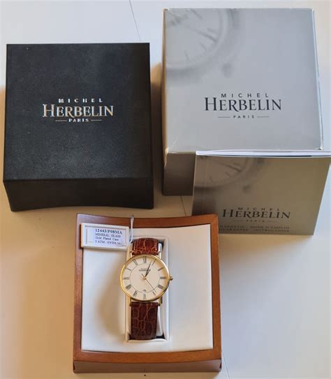 michel herbelin watch 12443 gold plated case not working for spares or repair ebay