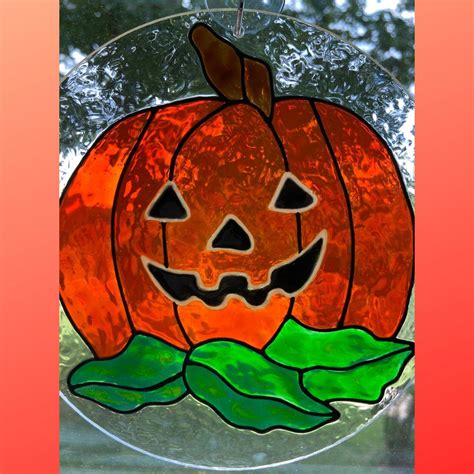 Pumpkin Suncatcher Pumpkin Decorations Faux Stained Glass Etsy Faux Stained Glass Halloween