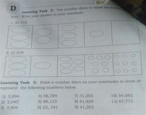 D Learning Task 2 Use Number Discs To Show The Foliowt Bers Write