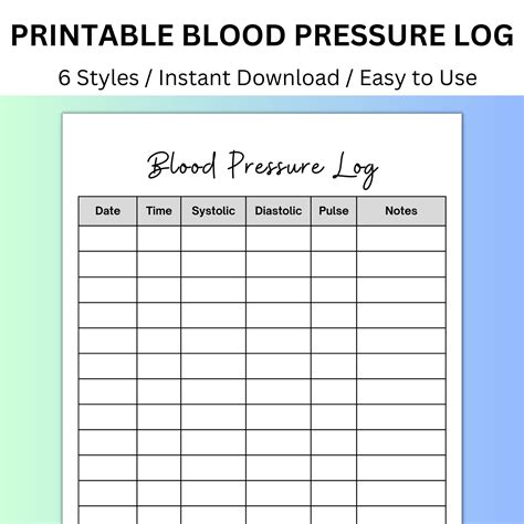 Blood Pressure Tracker Printable Blood Pressure Log Health Etsy