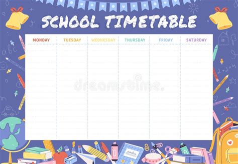 School Timetable Schedule Template Student Lesson Chart Plan Or Weekly