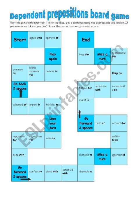 Dependent Prepositions Board Game Esl Worksheet By Ana B