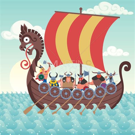 Viking Ship Vector Cartoon Illustration Nordic Norse Celts