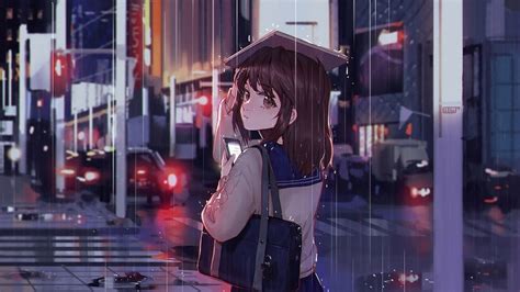 Anime School Girl Raining 4k 236 Wallpaper