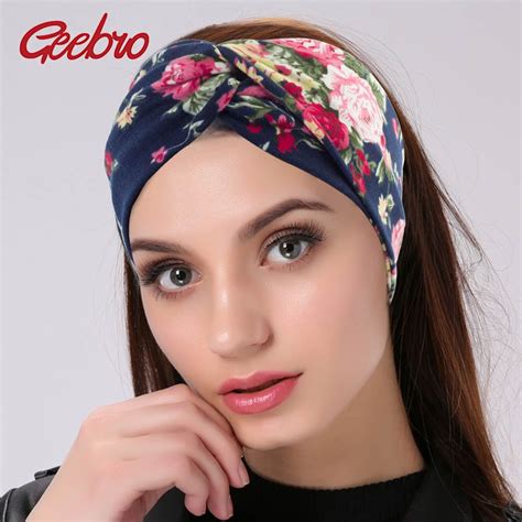 Geebro Women Twisted Knotted Headband Summer Bohemia Floral Wide
