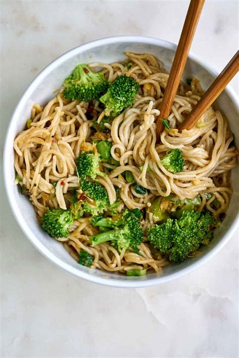 Ginger Scallion Noodle Stir Fry With Broccoli Vegan Proportional Plate
