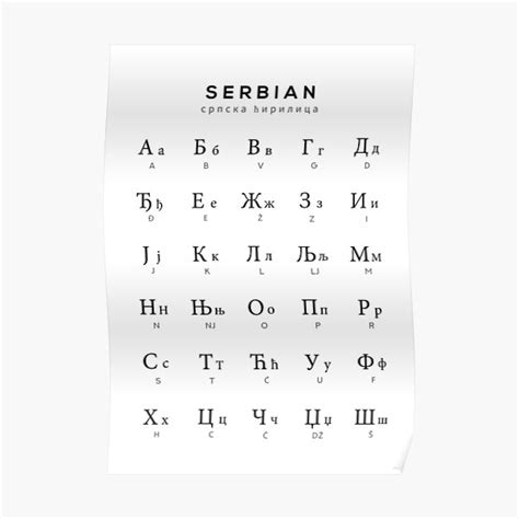 Serbian Alphabet Chart Serbian Cyrillic Language Chart White Poster