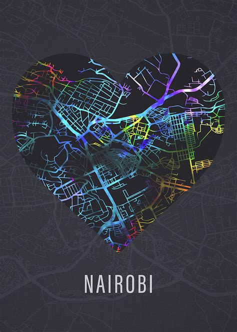 Interactive kenya map on googlemap. Nairobi Kenya City Heart Street Map Dark Mode Series Mixed Media by Design Turnpike