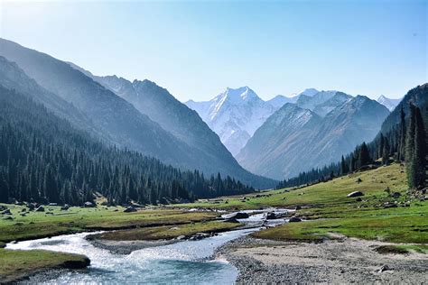Kizilsu Tianshannan Mai Mountains River Forest Kyrgyzstan Central
