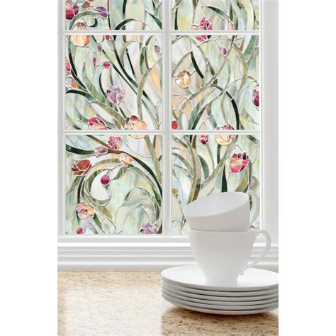 artscape spanish garden 24 in x 36 in spanish garden floral privacy decorative window film in