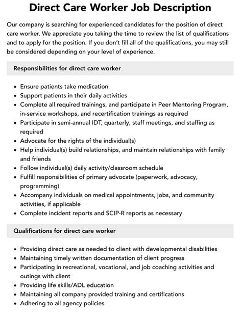 Direct Care Worker Job Description Velvet Jobs