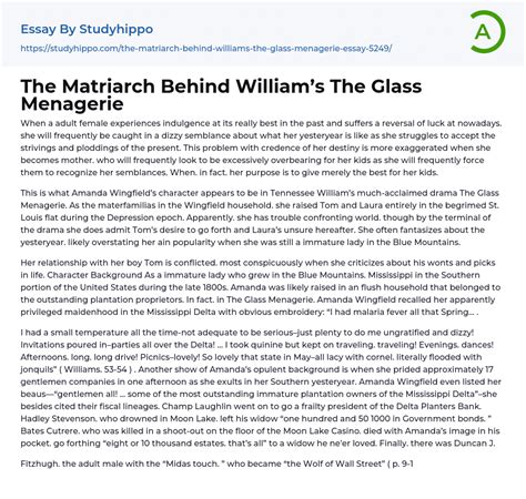 The Matriarch Behind Williams The Glass Menagerie Essay Example