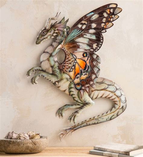 Handcrafted Metal And Capiz Butterfly Wing Dragon Wall Art Wind And
