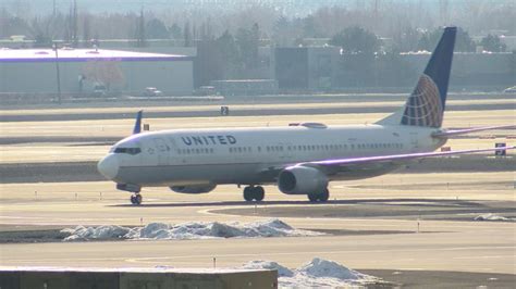 A United Airlines Plane Lands At The Reno Tahoe International Airport