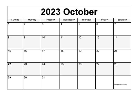 October 2023 Calendar Printable Pdf Template