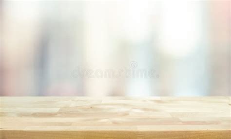 457 Wood Table Top Blur Glass Window Wall Building Background Stock