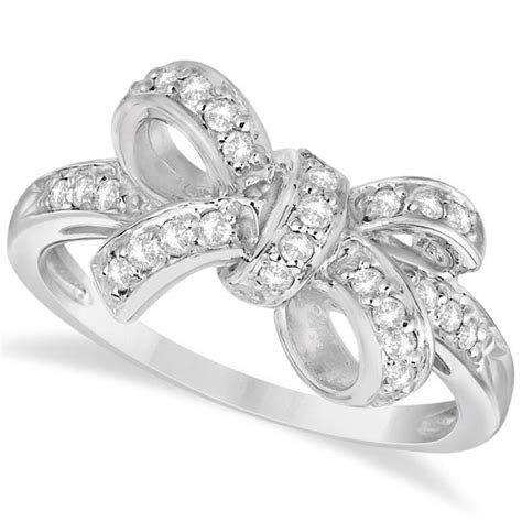 Pave Set Diamond Bow Tie Fashion Ring In 14k White Gold 0 26 Ct