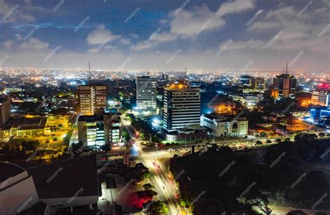 Premium Photo Aerial Shot Of The City Of Accra In Ghana At Night