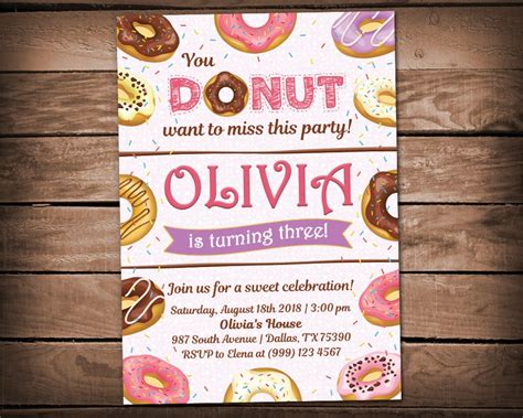 Donut Birthday Invitation Donuts Party Birthday Invitation Etsy
