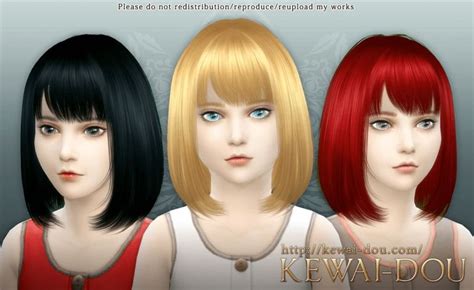 Kewai Dou Cecile Bob With Bangs Hairstyle For Girls Sims 4 Hairs