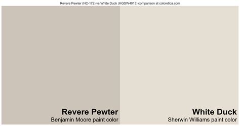 Benjamin Moore Revere Pewter Hc 172 Vs Sherwin Williams White Duck