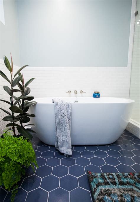 Hexagon carbon infusion polished tile topps tiles. Hexagon Bathroom Floor Tile | Centsational Style