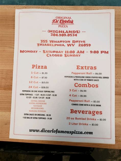 Dicarlos Pizza Highlands Pizza 355 Wharton Dr Triadelphia Wv