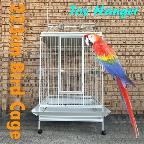 Xx Large 223cm White Macaw Parrot Aviary Bird Cage Perch With Gym On