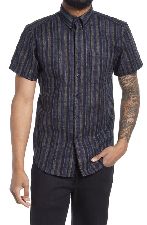 Buy Naked Famous Denim Naked Famous Easy Stripe Short Sleeve Button Down Shirt Blue At