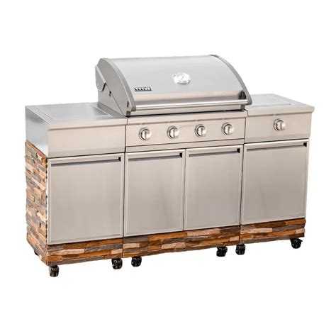 Tytus Ash Stacked Stone 4 Burner Propane Gas Grill Island With Sear