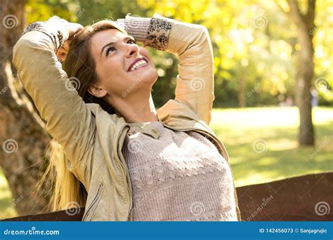 Woman Sunny Nature Portrait Feeling Happiness Stock Image Image Of