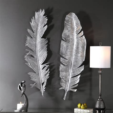 A Whimsical Set Of 3 Dimensional Cast Feathers In Hand Applied Bright