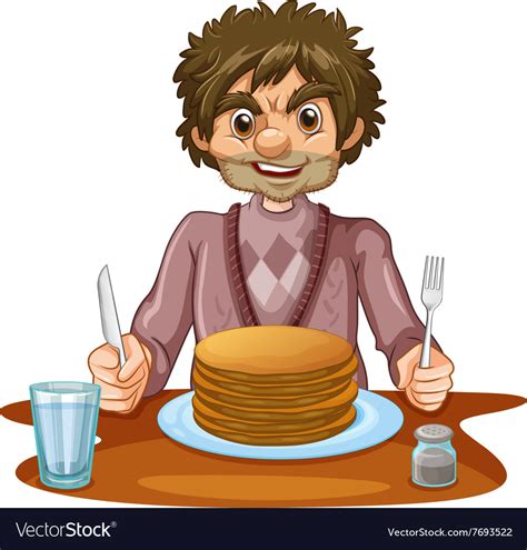 Man Eating Pancakes For Breakfast Royalty Free Vector Image