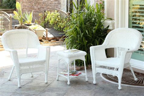 Maui camelback resin wicker/ steel outdoor rocking chair (set of 2). 3-Piece White Resin Wicker Patio Chairs and End Table ...
