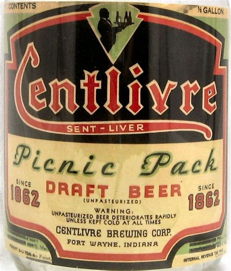 Centlivre Brewing Co Picnic Pack Draft 12 Gallon Beer Bottle Label