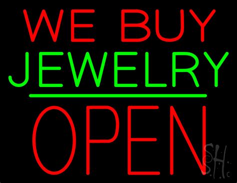 We Buy Jewelry Block Open Green Line Led Neon Sign We Buy Jewelry